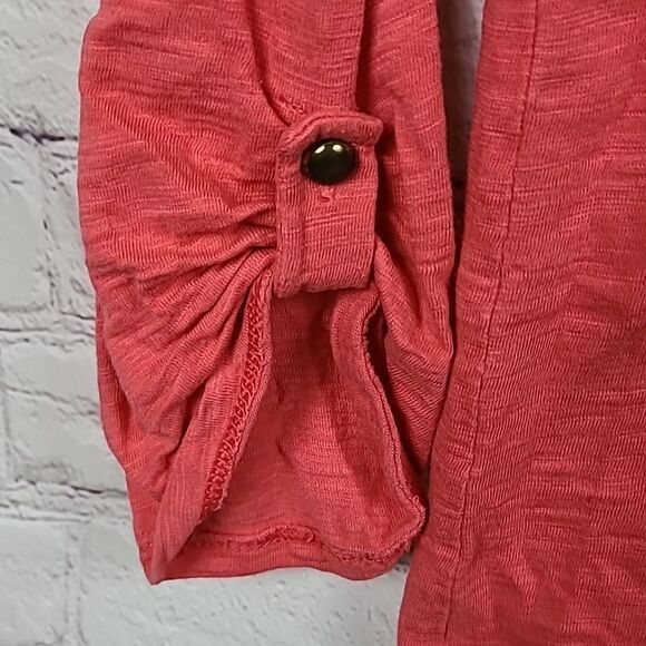 Chico's Ultimate Tee Revi Roll-Tab Slub Knit Top Party Punch Women's Coral Shirt - Picture 3 of 9